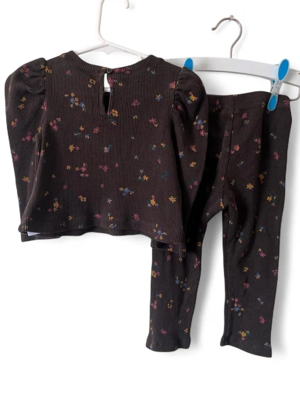 18-24M Girls GAP 2 Piece Set Long Sleeve & Pants Brown Ditsy Floral Waffle Knit